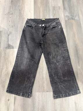 Suzanne Betro Acid Wash Wide Leg Cropped Denim Jeans